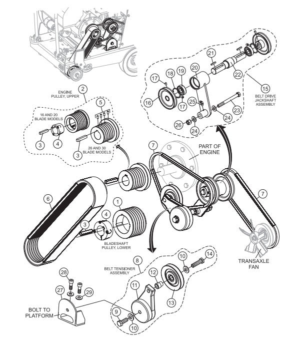 Pulley and V-Belt Assembly Parts-SP303516, SP303520, SP303526, SP303530 35 HP WISCONSIN DIESEL ENGINE