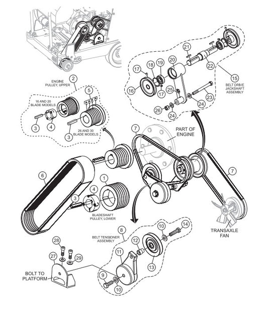 Pulley and V-Belt Assembly Parts-SP303516, SP303520, SP303526, SP303530 35 HP WISCONSIN DIESEL ENGINE
