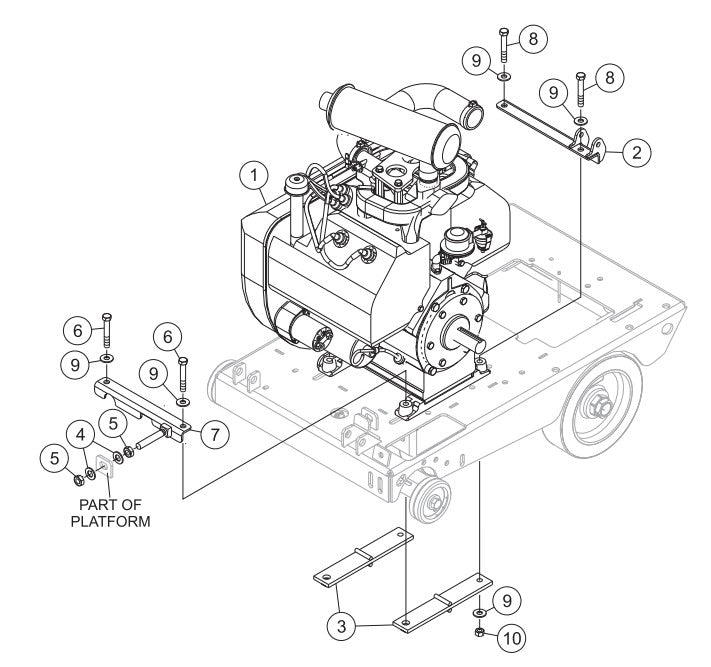 Engine Installation Assembly Parts-SP303516, SP303520, SP303526, SP303530 35 HP WISCONSIN DIESEL ENGINE