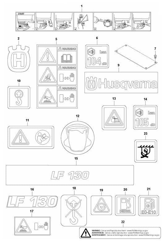 LF 130 LT Diesel Decals Assembly Parts by Husqvarna