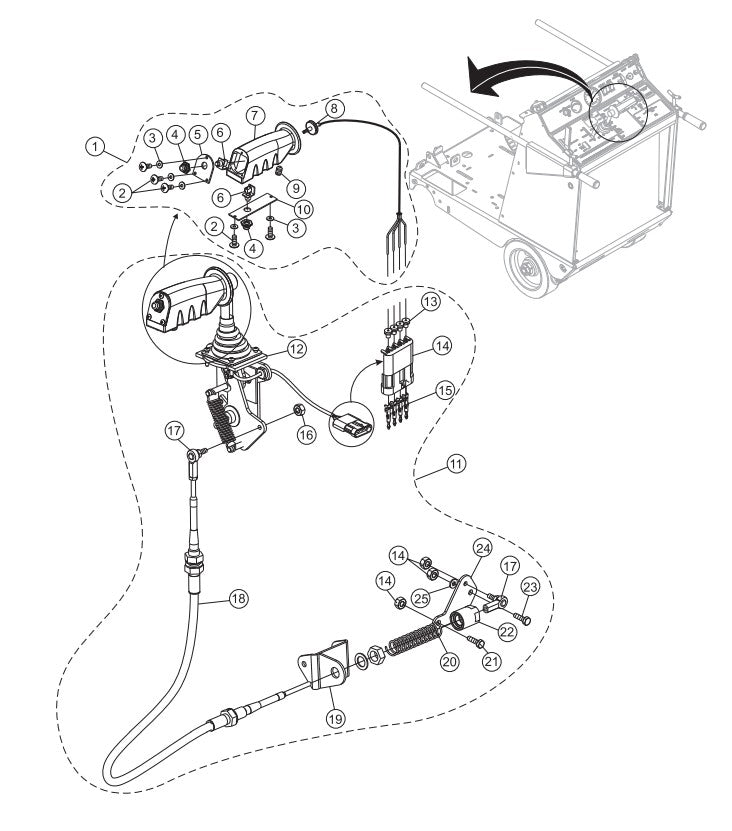 F-N-R Control Handle Assembly Parts-SP303516, SP303520, SP303526, SP303530 35 HP WISCONSIN DIESEL ENGINE