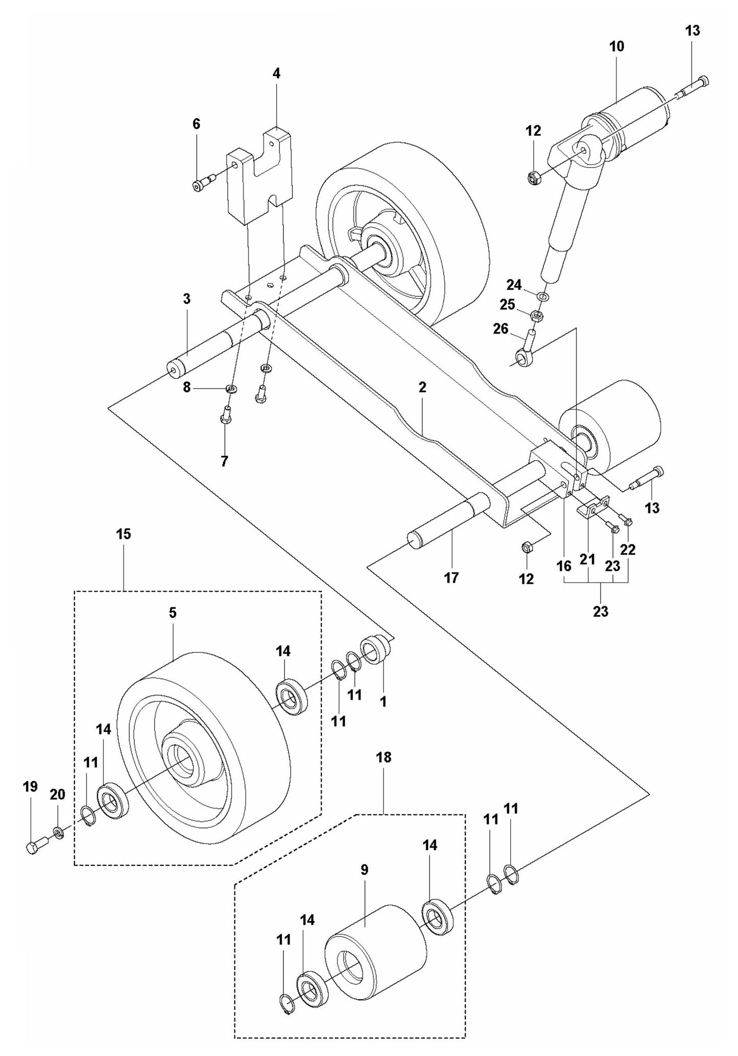 Soff Cut 4000 Front Wheel Carriage Assembly Parts by Husqvarna