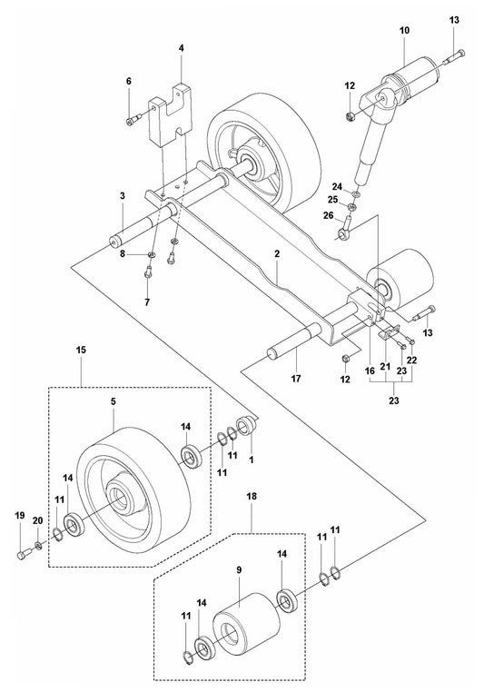 Soff Cut 4000 Front Wheel Carriage Assembly Parts by Husqvarna