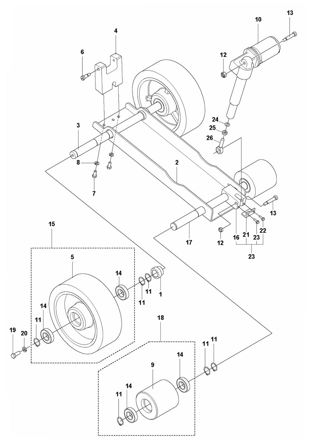 Soff Cut 4000 Front Wheel Carriage Assembly Parts by Husqvarna