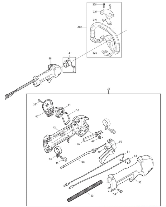 EM2650LH, EM2652LHN Throttle Handle Assembly Parts