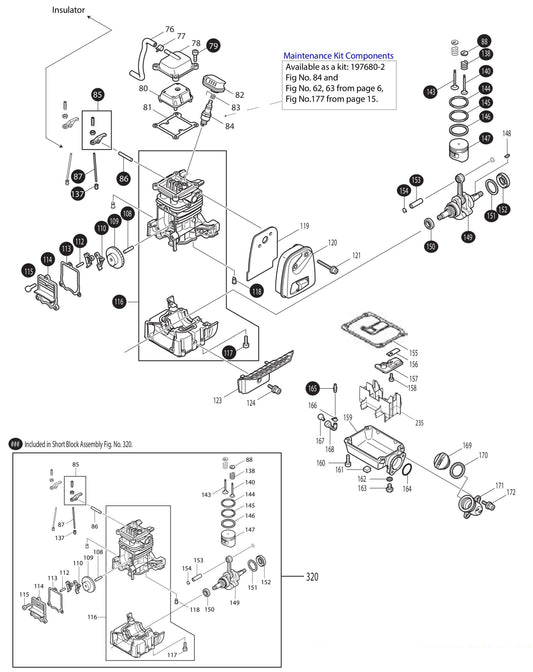 EM2650LH, EM2652LHN Piston, Cylinder, Muffler Assembly Parts