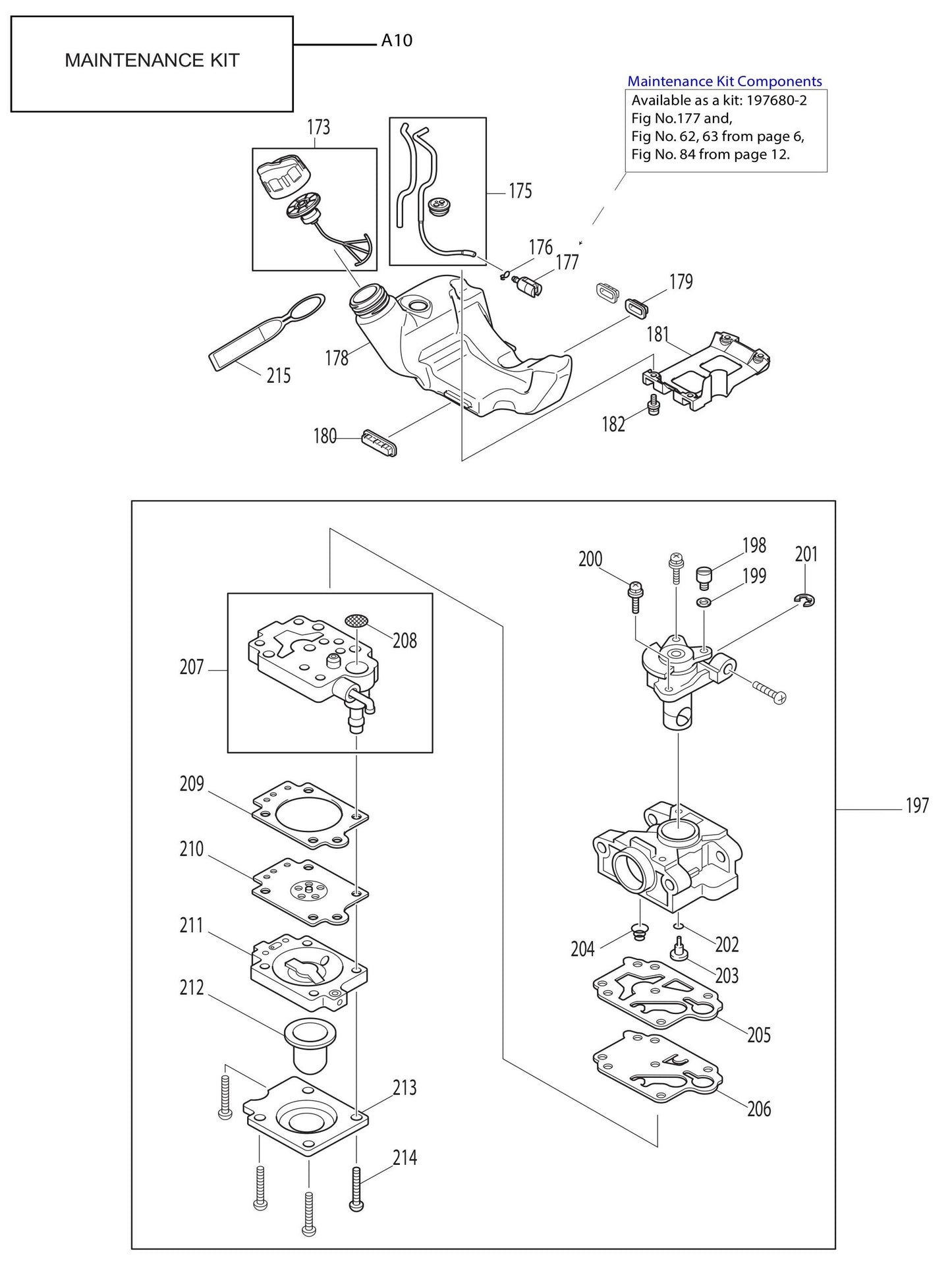 EM2650LH, EM2652LHN Fuel Tank, Carburetor Assembly Parts