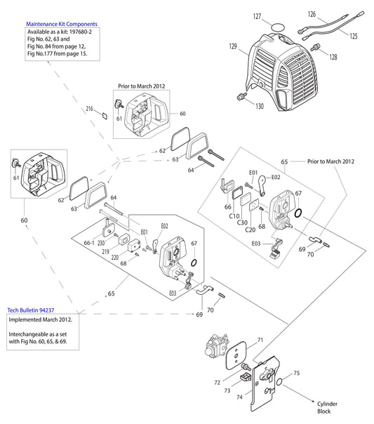 EM2650LH, EM2652LHN Insulator, Cleaner Base, Engine Cover Assembly Parts