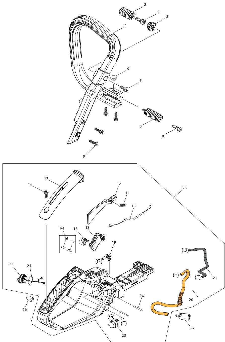 Handle And Fuel Tank Assembly Parts For EA5600FREG, EA5600FRGG Gas Chain Saw Parts by Makita