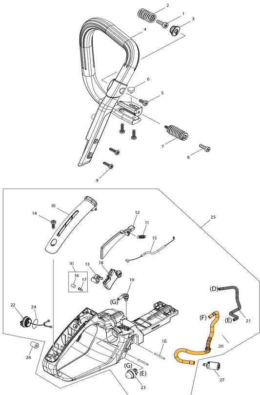 Handle And Fuel Tank Assembly Parts For EA5600FREG, EA5600FRGG Gas Chain Saw Parts by Makita