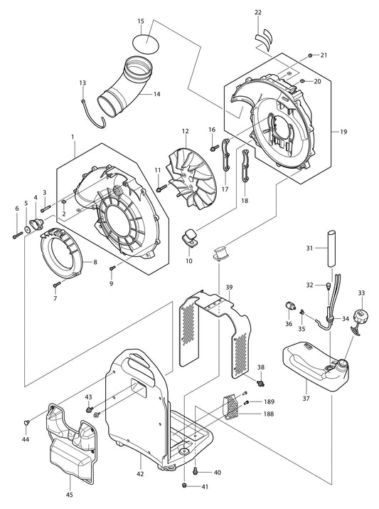 BBX7600N Volute Case, Cushion, Fuel Tank Assembly Parts