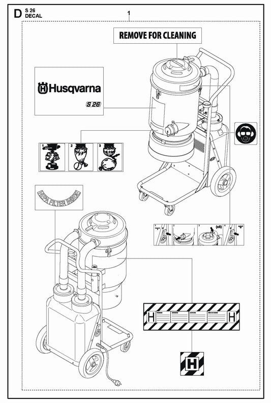 Decal Parts For S 26 Dust Extractor By Husqvarna