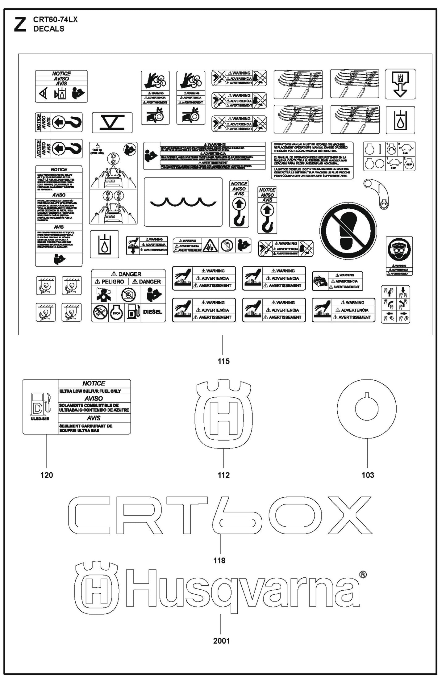Decals Parts For Ride On Trowel CRT 60 By Husqvarna