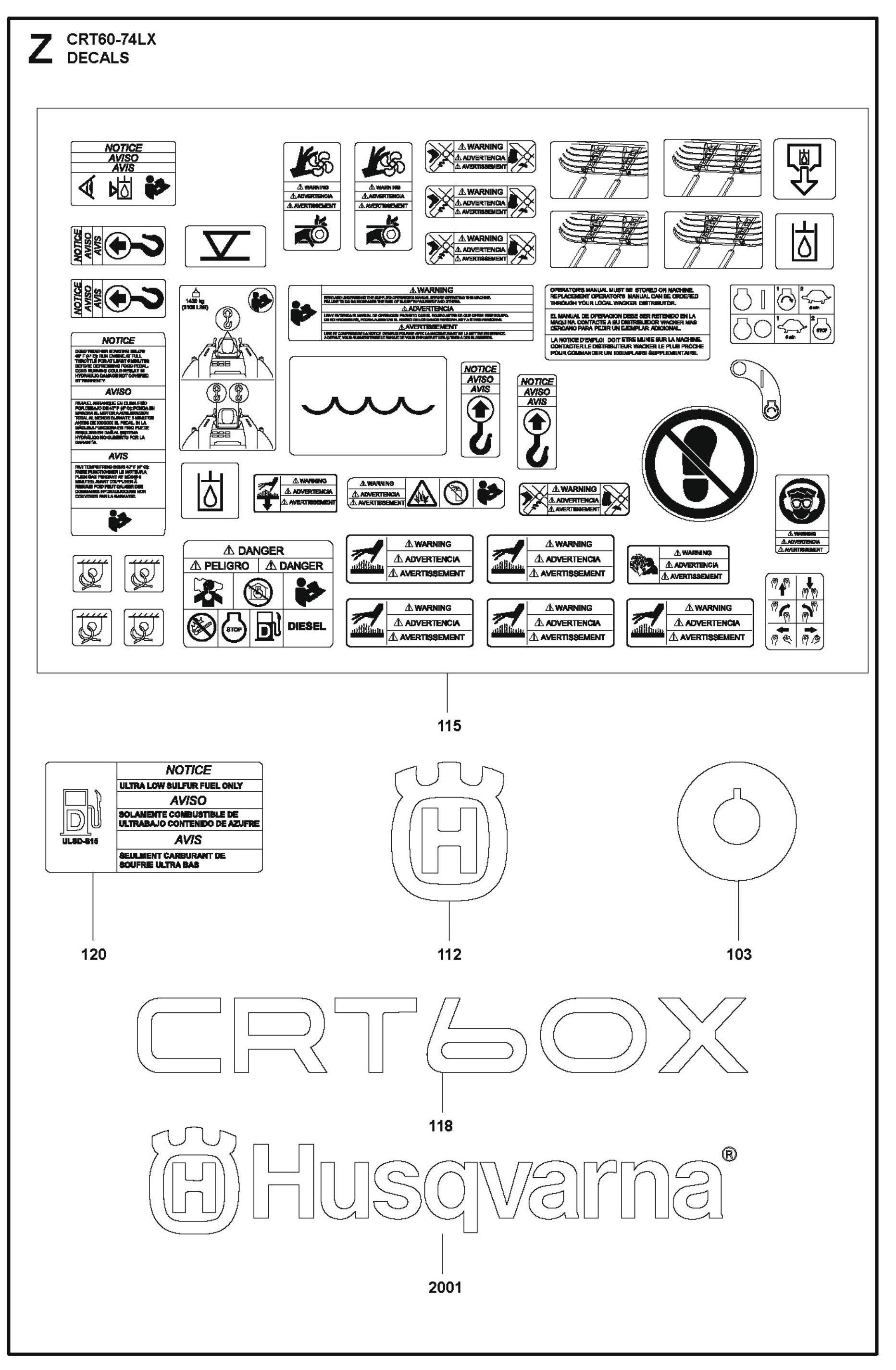 Decals Parts For Ride On Trowel CRT 60 By Husqvarna