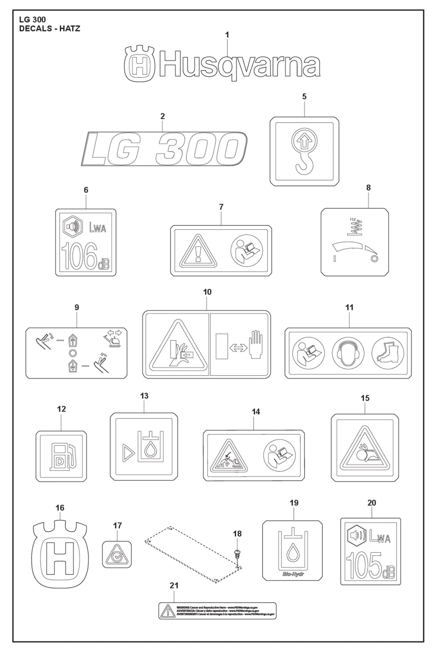 Decals - Hatz Parts For LG 300 Diesel By Husqvarna