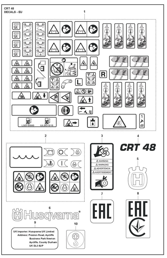 Decals - EU Parts For Ride On Trowel CRT 48 Diesel By Husqvarna