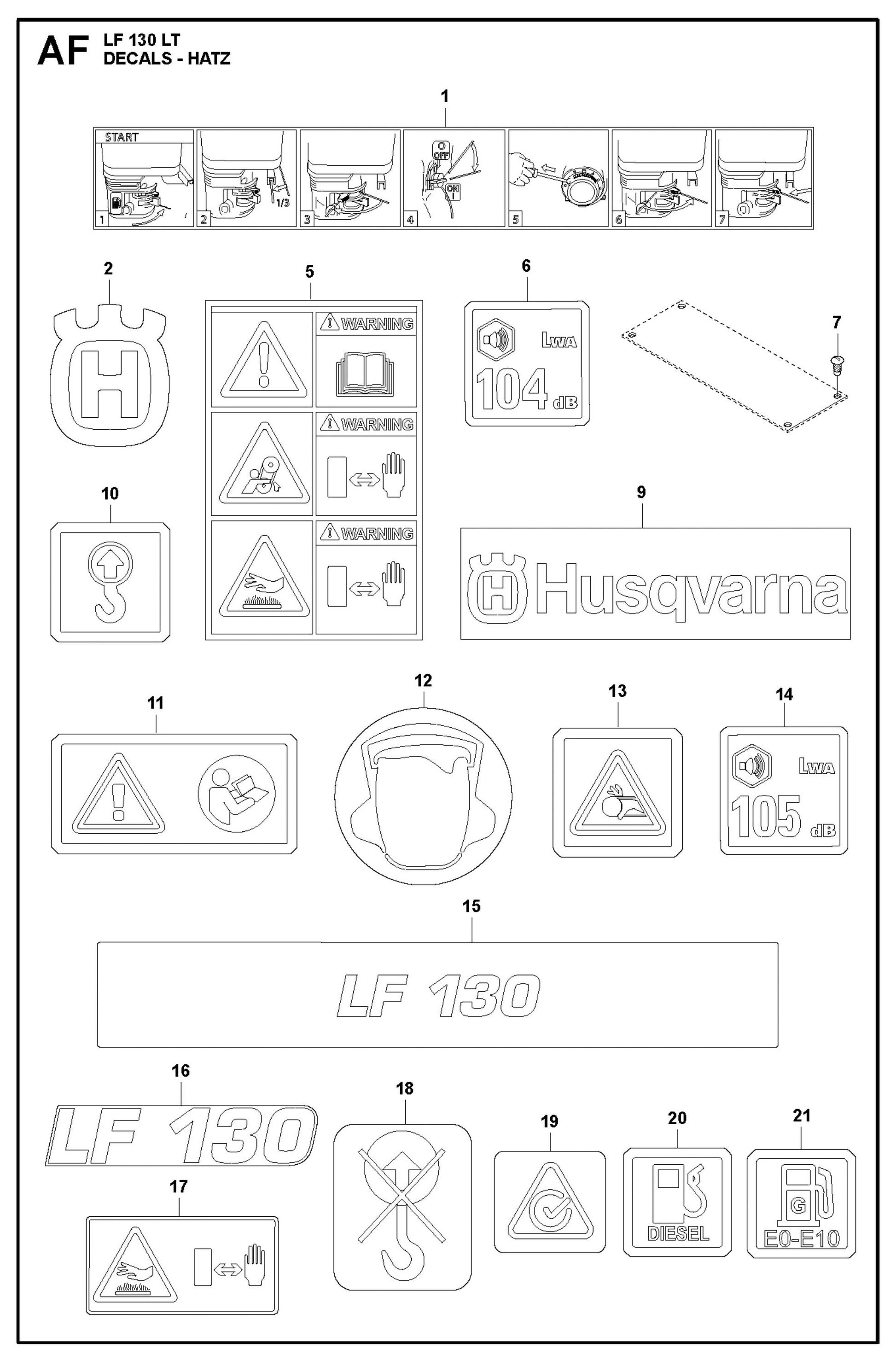 Decals-Hatz Parts For LF 130 LT Diesel By Husqvarna