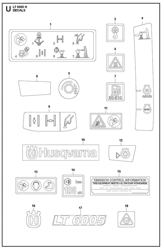 Decals Parts For LT 6005 H - 967854503 Compaction Rammers By Husqvarna