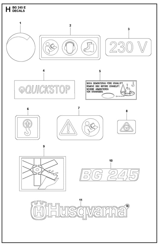 Decals Parts For BG 245 E By Husqvarna