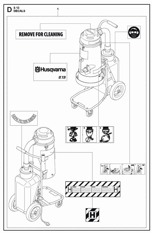Decals Parts For S 13 Dust Extractor By Husqvarna