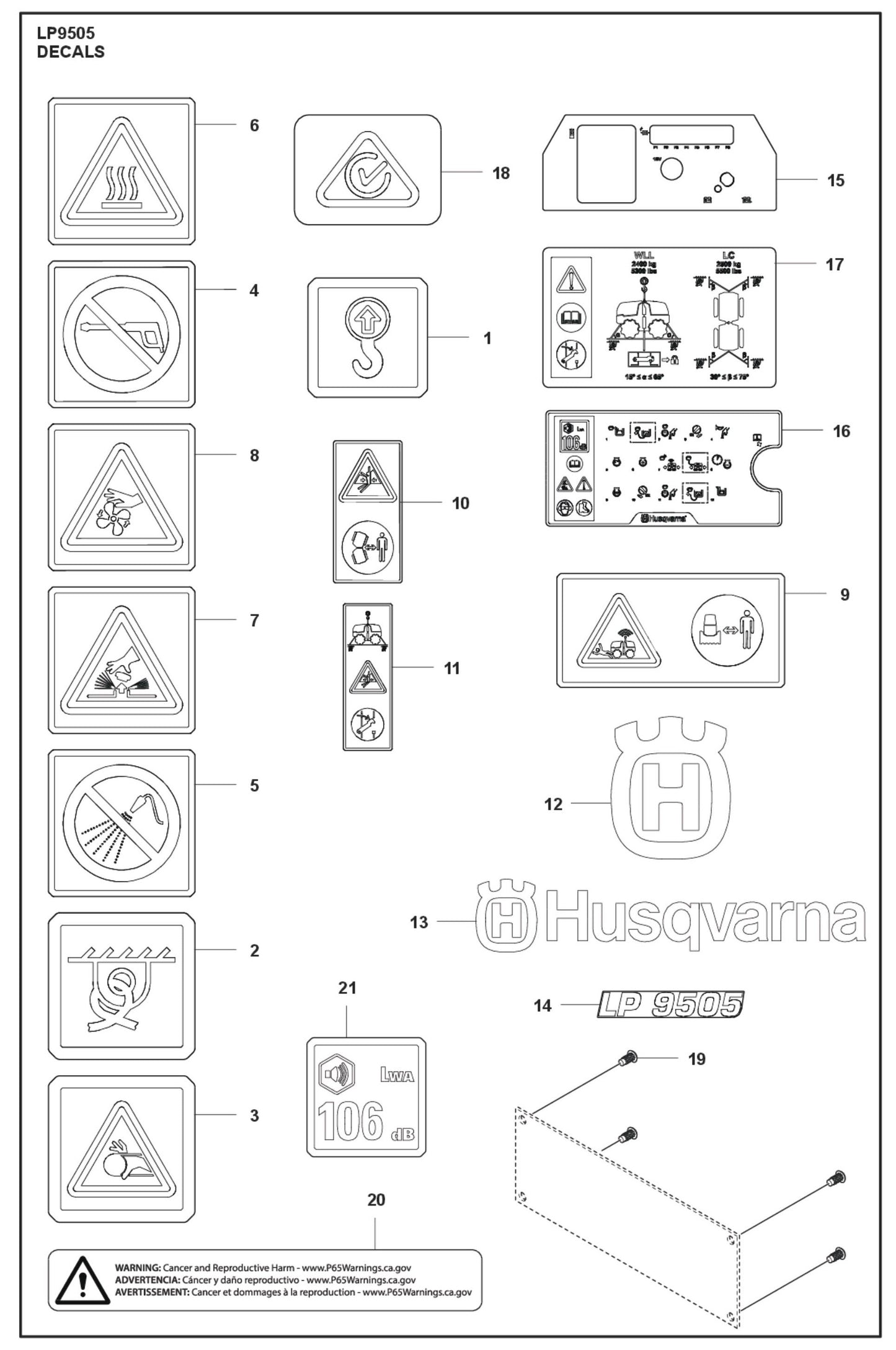 Decals Parts For LP9505 Trench Roller By Husqvarna