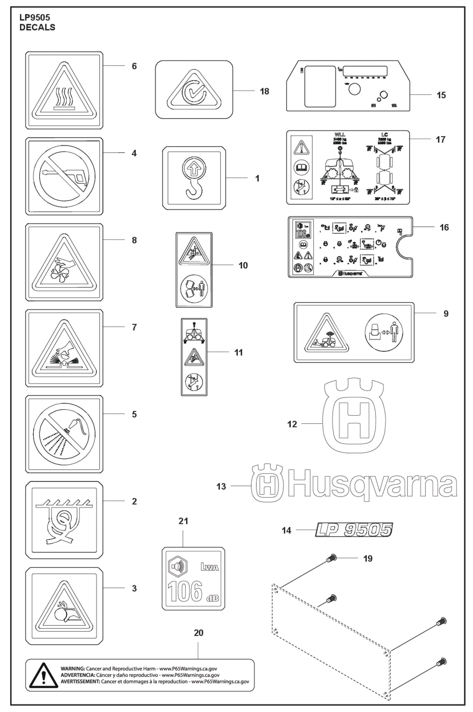 Decals Parts For LP9505 Trench Roller By Husqvarna