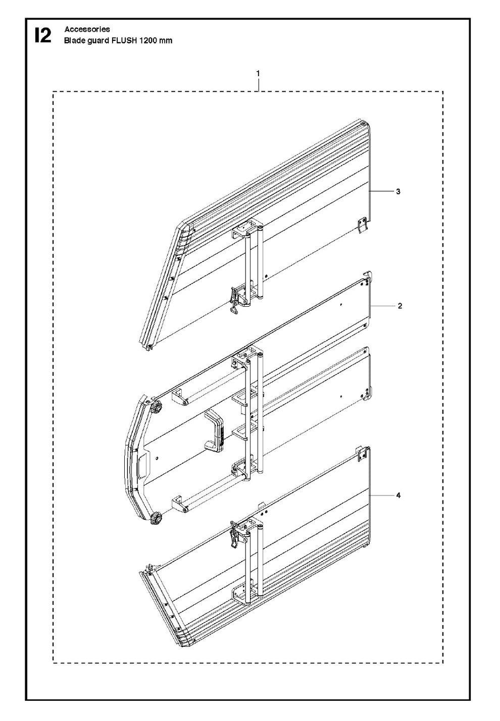 Blade Guard Flush-1200mm Assembly Parts For WS440 HF, WS460, WS462, WS463, WS482 HF By Husqvarna