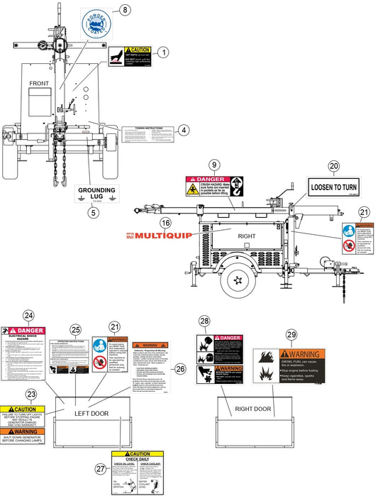 Nameplates and Decals 1 Assembly Parts for LT12DAB Light Tower by Multiquip