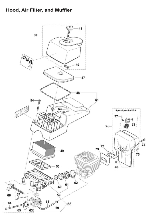 DPC6401 Hood, Air Filter and Muffler Assembly Parts
