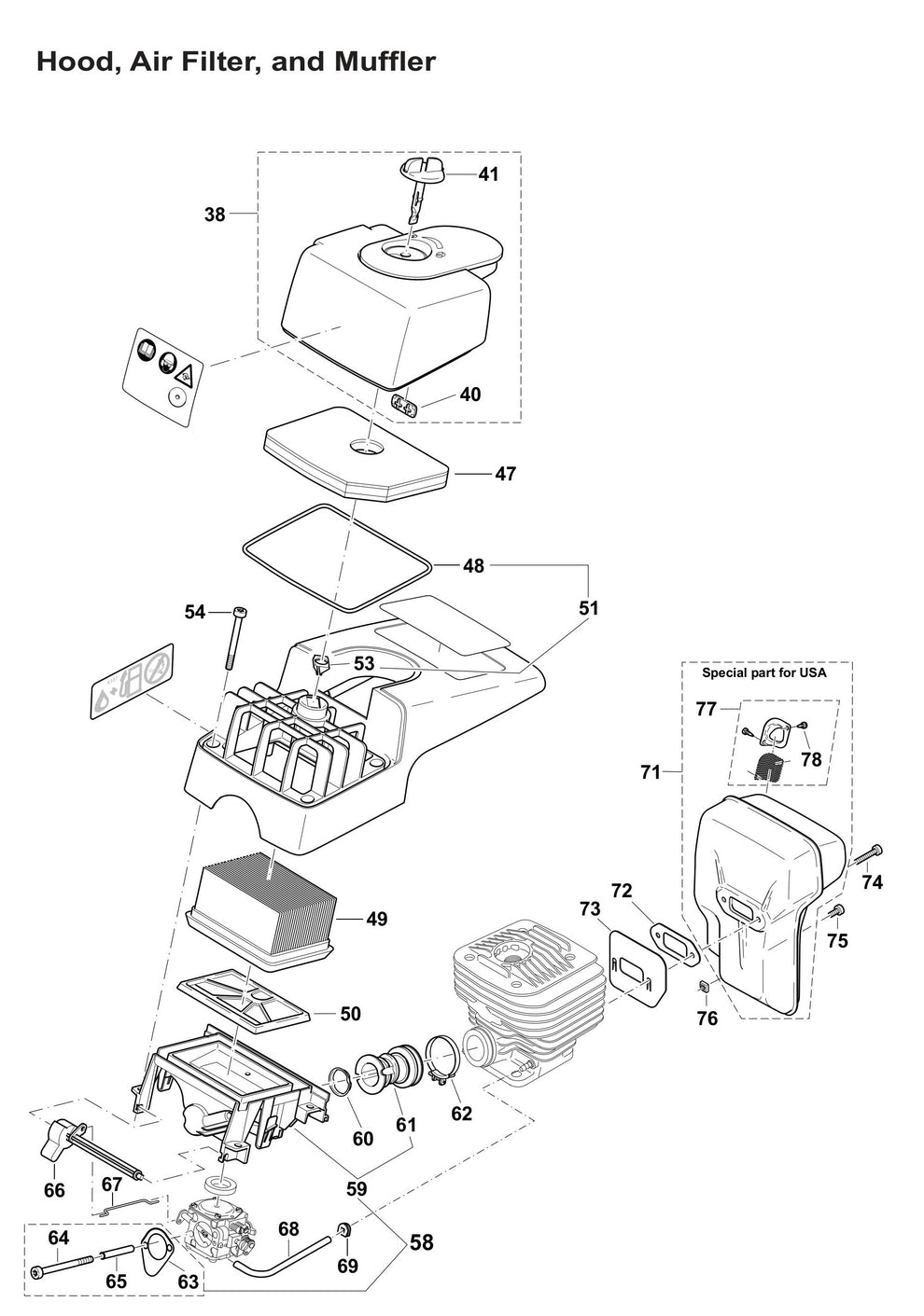 DPC6401 Hood, Air Filter and Muffler Assembly Parts
