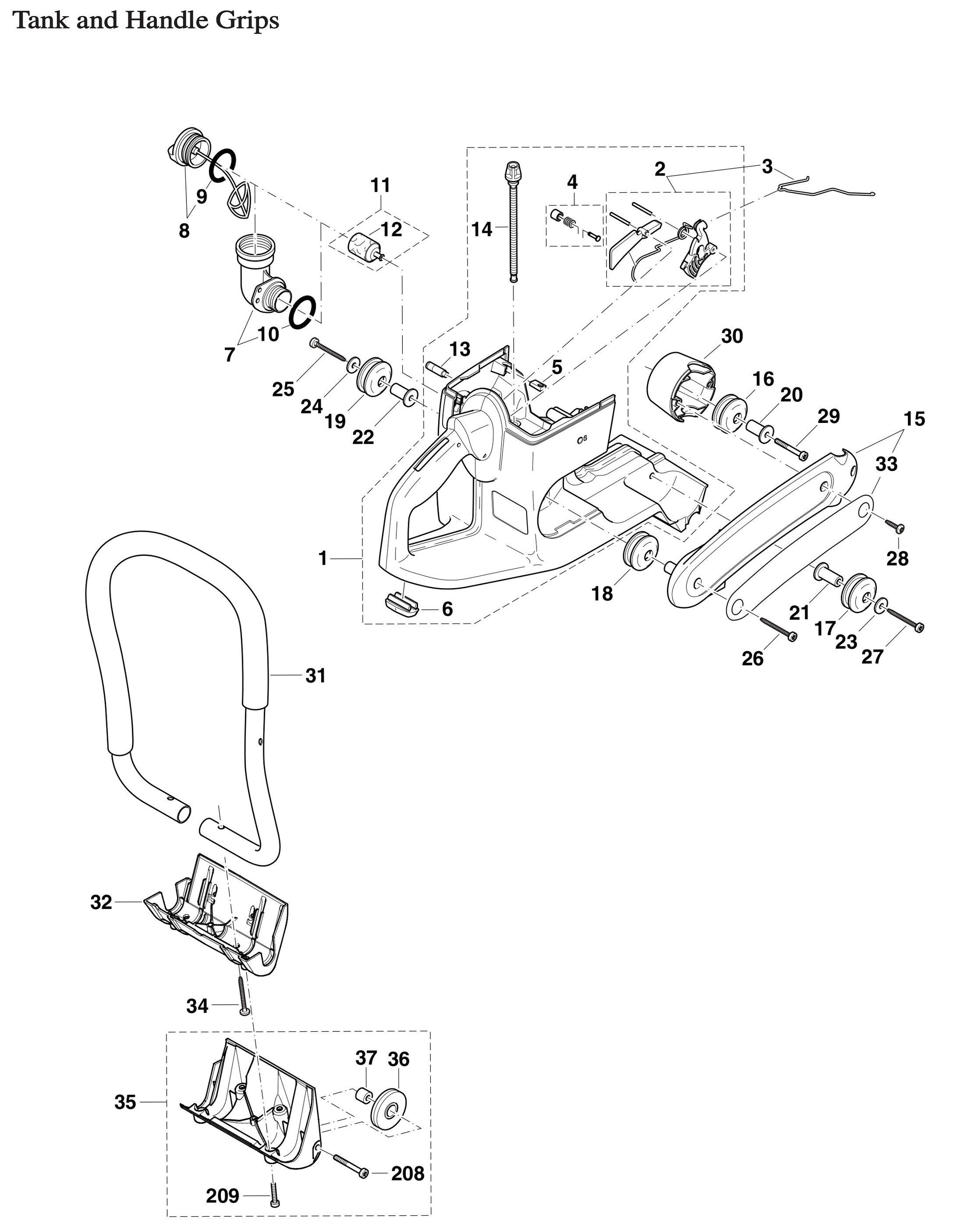 DPC7310, DPC7311 Tank and Handle Grips Assembly Parts