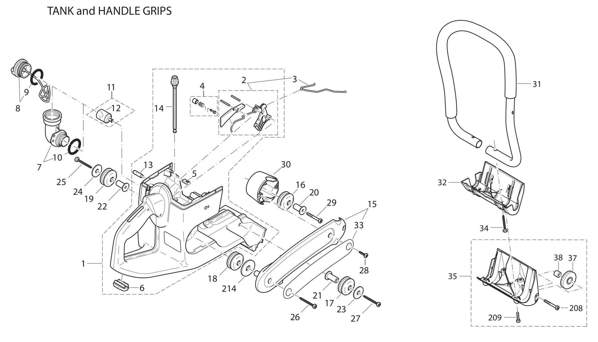 DPC7321, DPC7321HD Tank and Handle Grips Assembly Parts