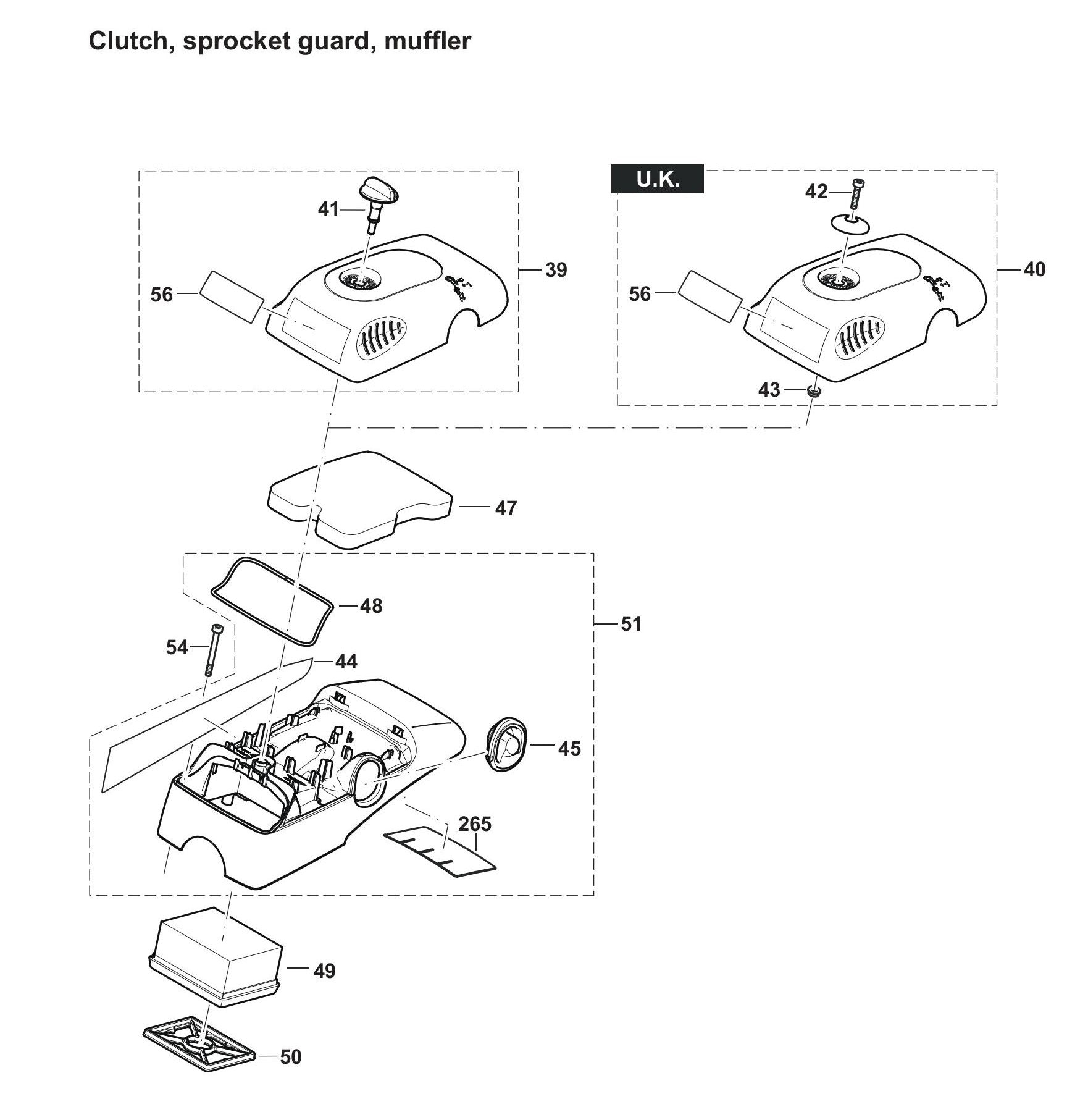 DPC7331 Clutch, Sprocket Guard, Muffler Assembly Parts