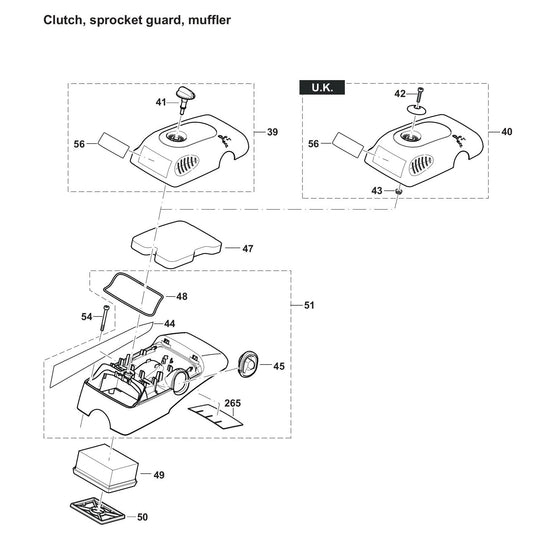 DPC7331 Clutch, Sprocket Guard, Muffler Assembly Parts