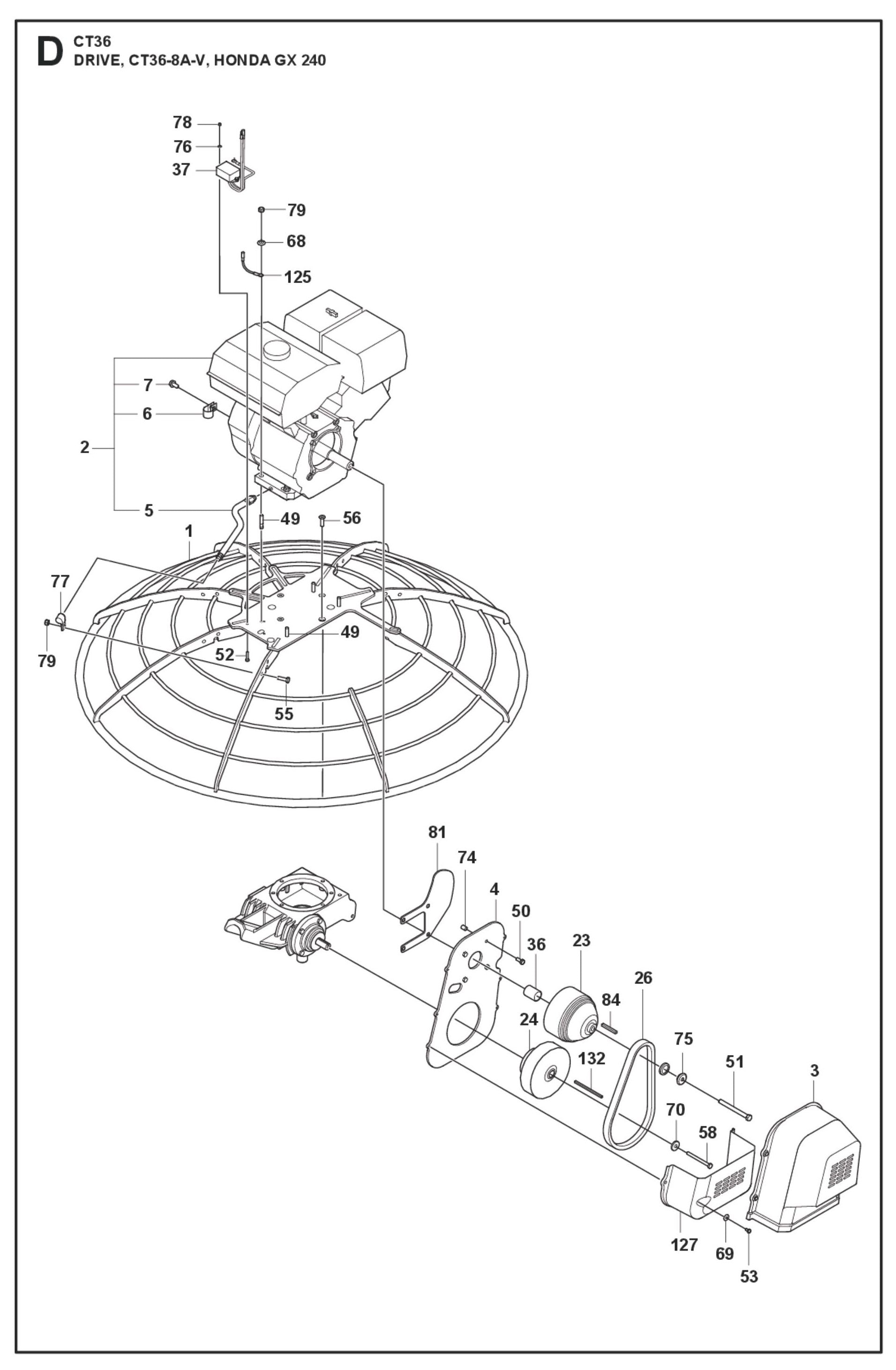 Drive, CT36-8A-V, Honda GX 240 Parts For CT 36 By Husqvarna