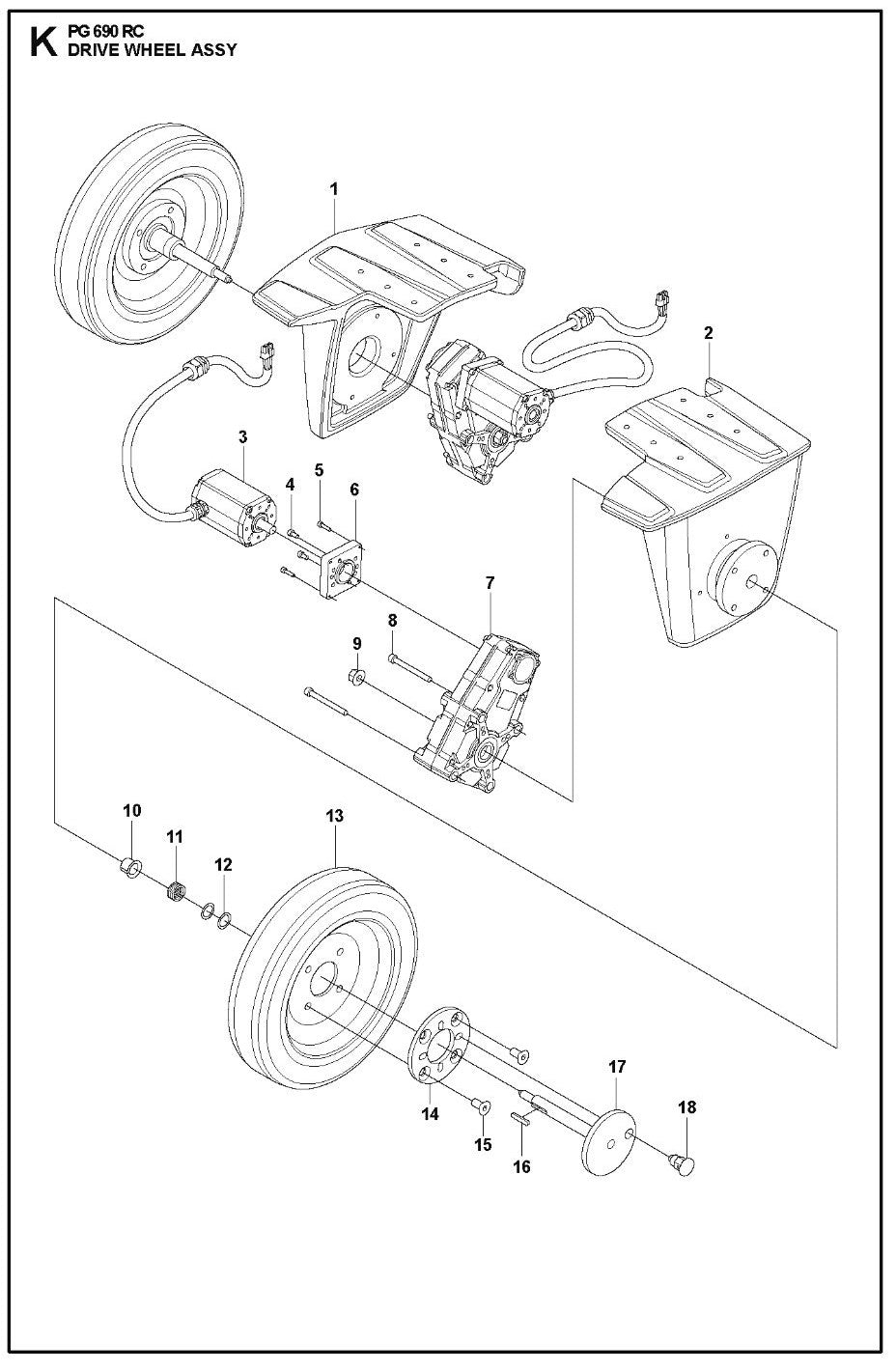 Drive Wheel Assy Parts For PG 690 RC By Husqvarna