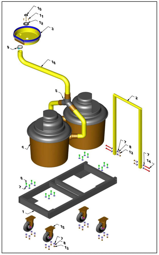 PRO-1200 Dual Vacuum Cart Assembly Parts By Northrock