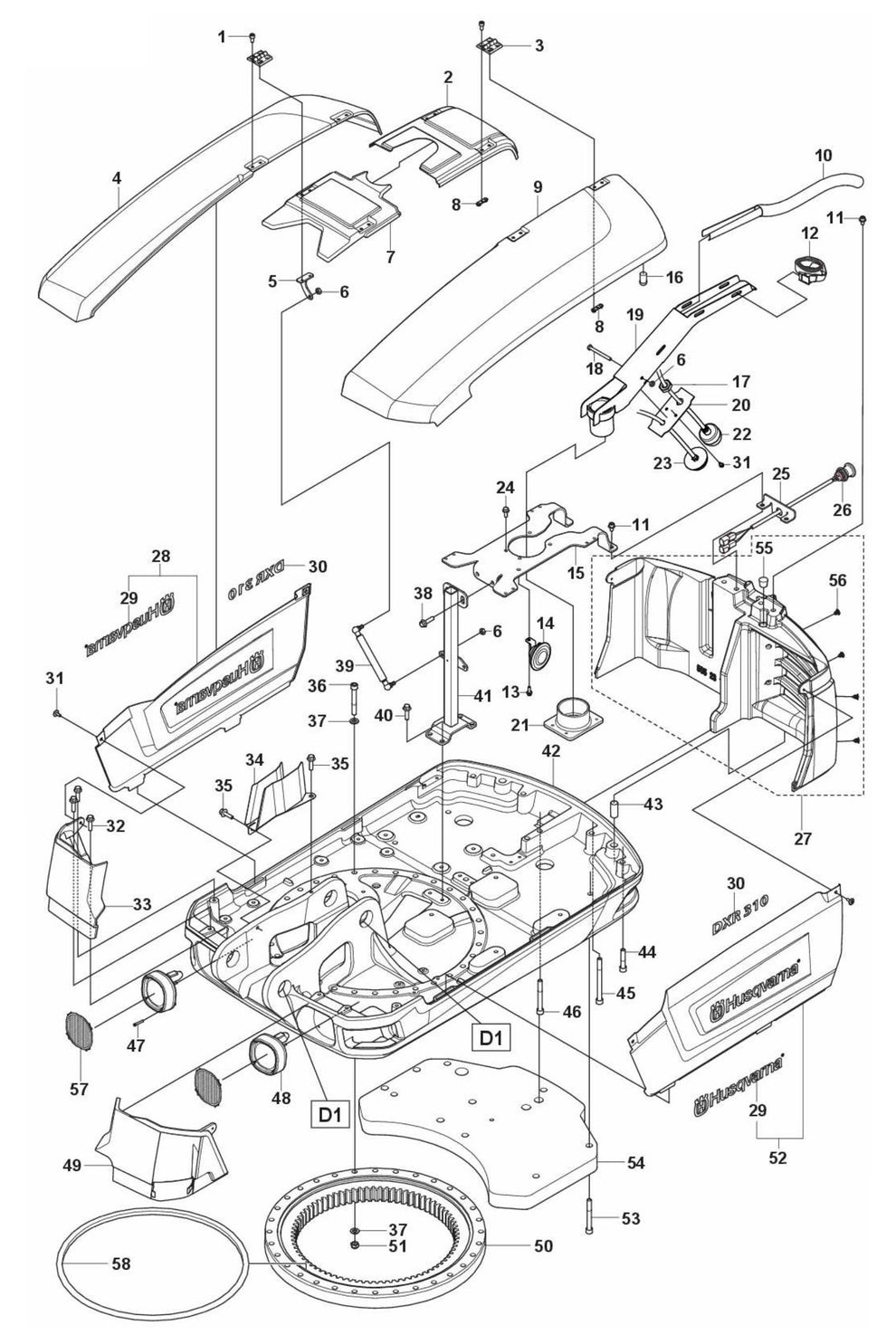 DXR 310 Base Plate Assembly Parts by Husqvarna