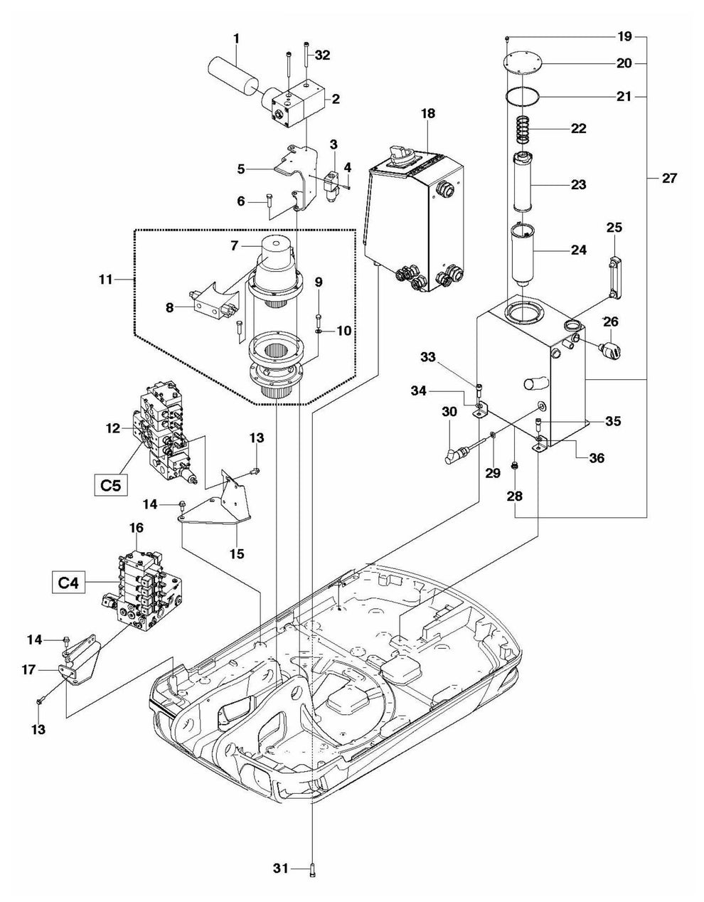 DXR 310 Hydraulic Frame Assembly Parts by Husqvarna