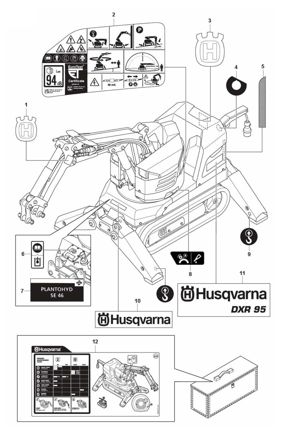 DXR 95 Decals Assembly Parts by Husqvarna
