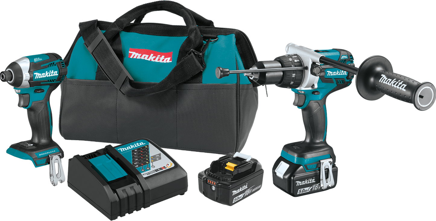 Makita XT268T Hammer Drill Impact Driver Combo, 18 Volt LXT Lithium-Ion Brushless Cordless 2-Piece Combo Kit 5.0 Ah