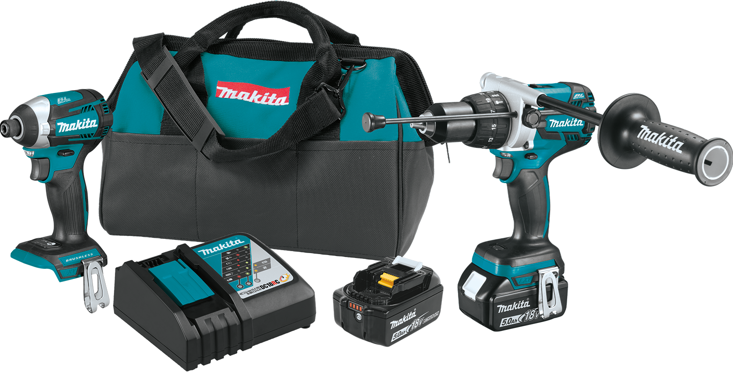 Makita XT268T Hammer Drill Impact Driver Combo, 18 Volt LXT Lithium-Ion Brushless Cordless 2-Piece Combo Kit 5.0 Ah