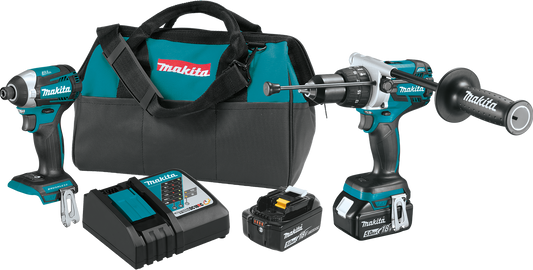 Makita XT268T Hammer Drill Impact Driver Combo, 18 Volt LXT Lithium-Ion Brushless Cordless 2-Piece Combo Kit 5.0 Ah