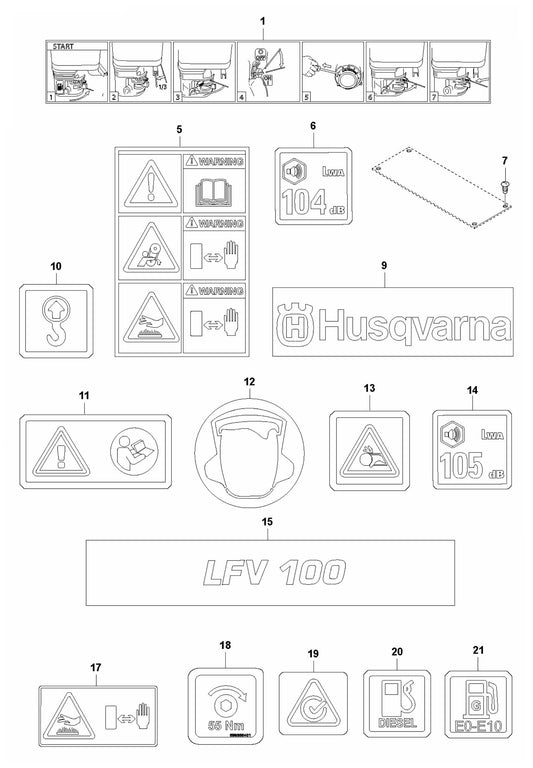 LFV 100 Decals Assembly Parts by Husqvarna