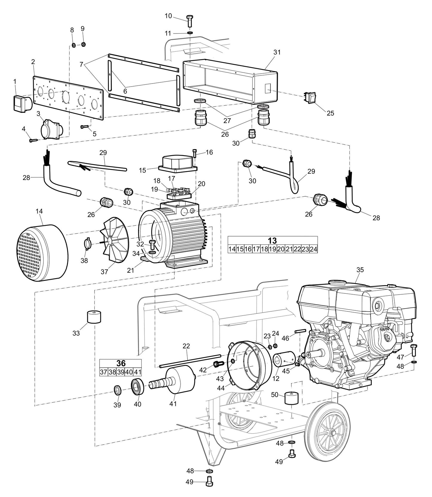 CFG 67 Engine and generator installation Assembly Parts by Husqvarna