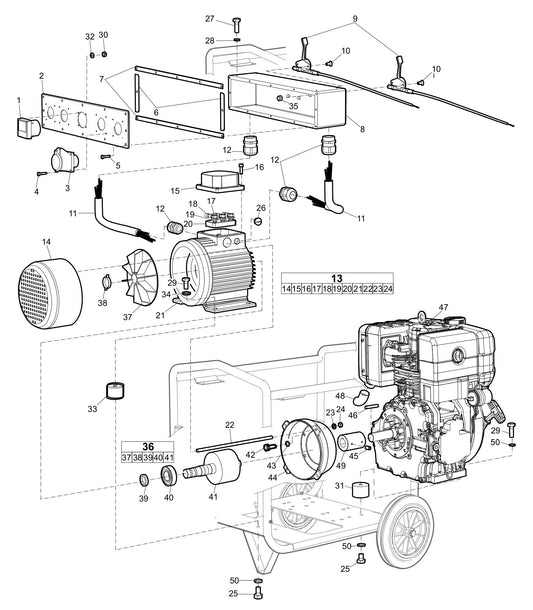 CFD 67 Engine and generator installation Assembly Parts by Husqvarna