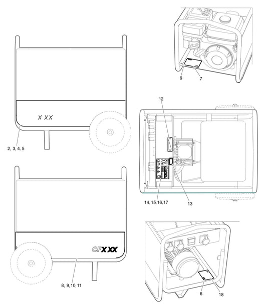 CFG 25, CFG 67, CFD 33, CFD 67 Labels Assembly Parts by Husqvarna