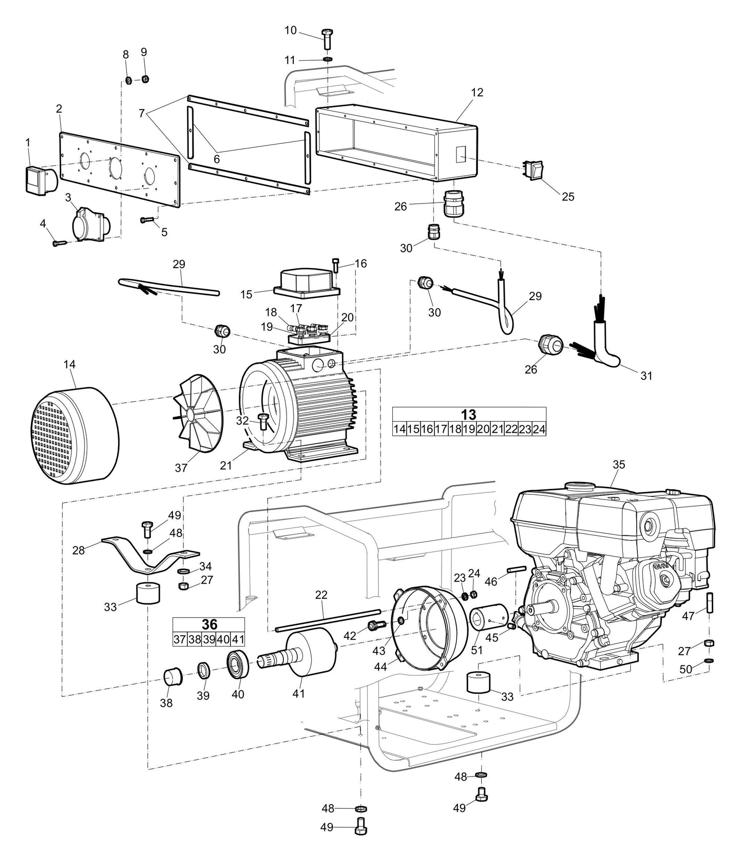CFG 25 Engine and generator installation Assembly Parts by Husqvarna