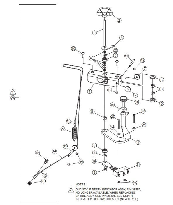 Depth Indicator/Stop Switch Assembly (Old Style) Parts-SP403016, SP403020, SP403026, SP403030 DEUTZ F2L2011 DIESEL ENGINE