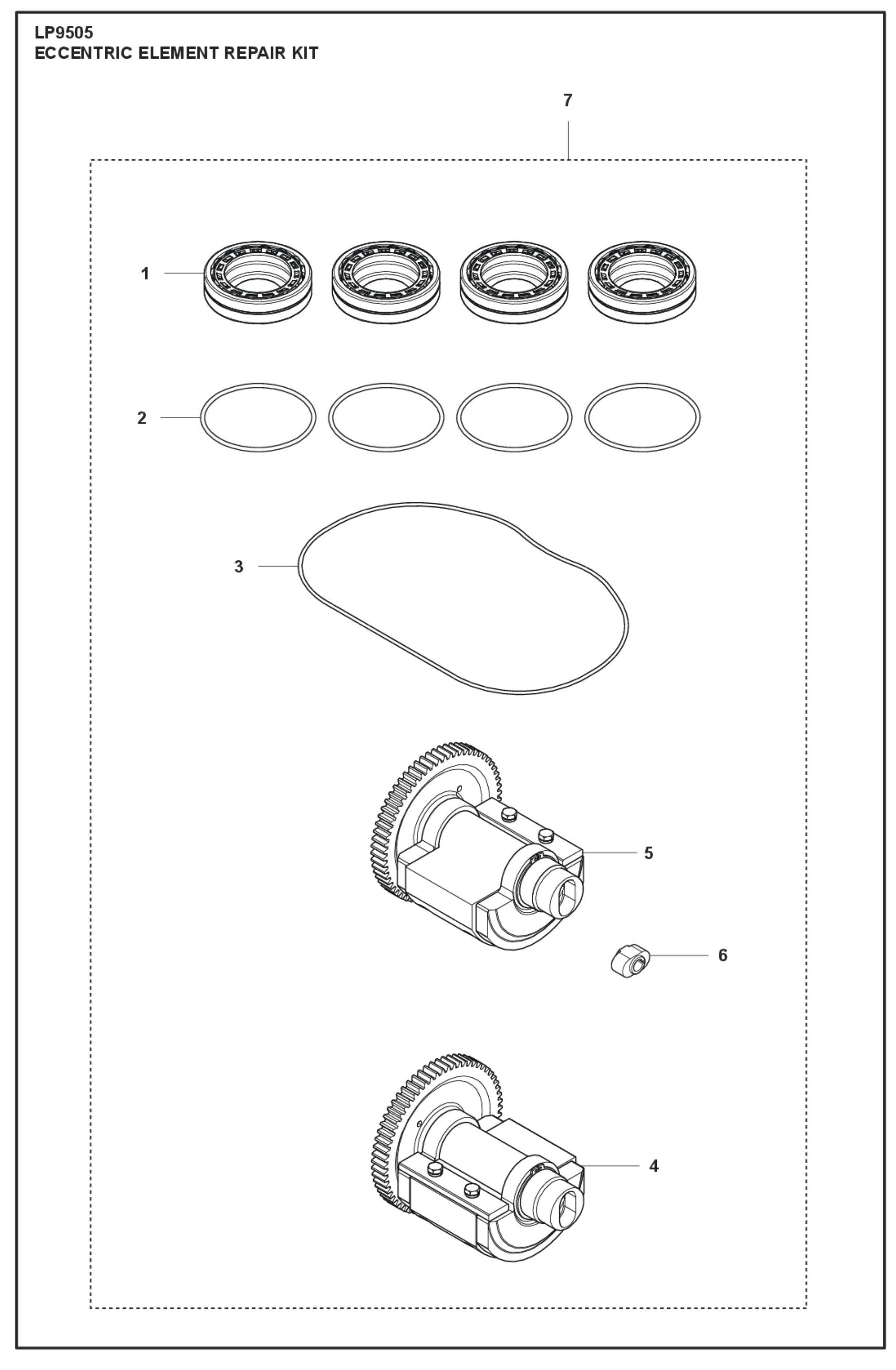 Eccentric Element Repair Kit Parts For LP 9505 Trench Roller By Husqvarna